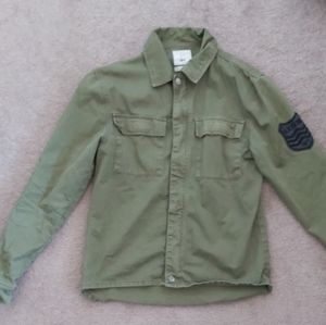 Military green denim jacket